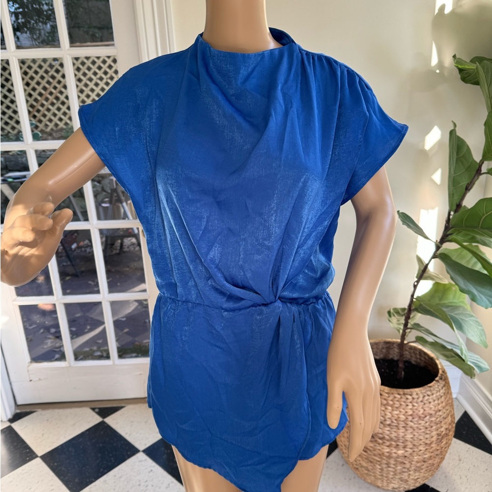 Zara High Neck Blue Blouse